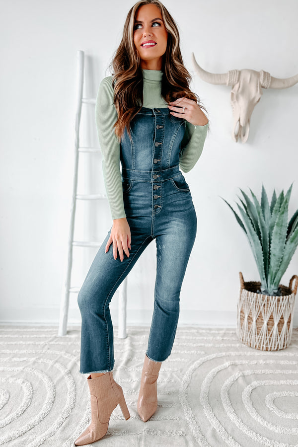 Cropped Cutie Button-Front Cropped Denim Overalls (Medium) - NanaMacs