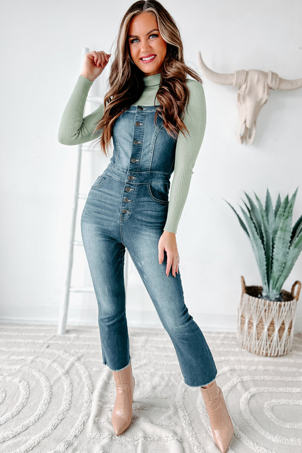 Cropped Cutie Button-Front Cropped Denim Overalls (Medium) - NanaMacs