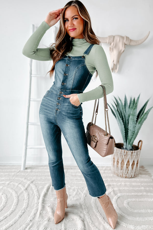 Cropped Cutie Button-Front Cropped Denim Overalls (Medium) - NanaMacs