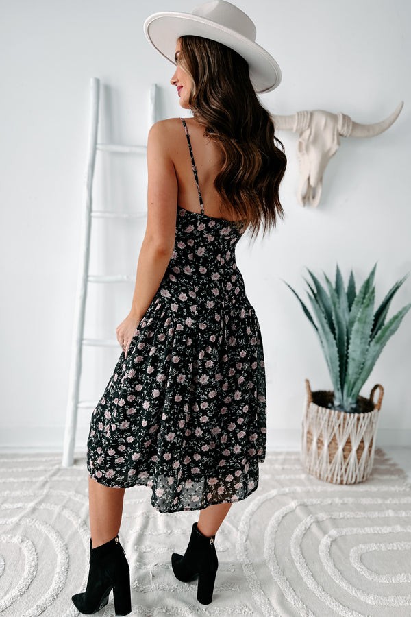 Addicted To You Floral Midi Dress (Black Floral) - NanaMacs