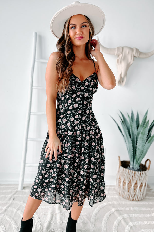 Addicted To You Floral Midi Dress (Black Floral) - NanaMacs