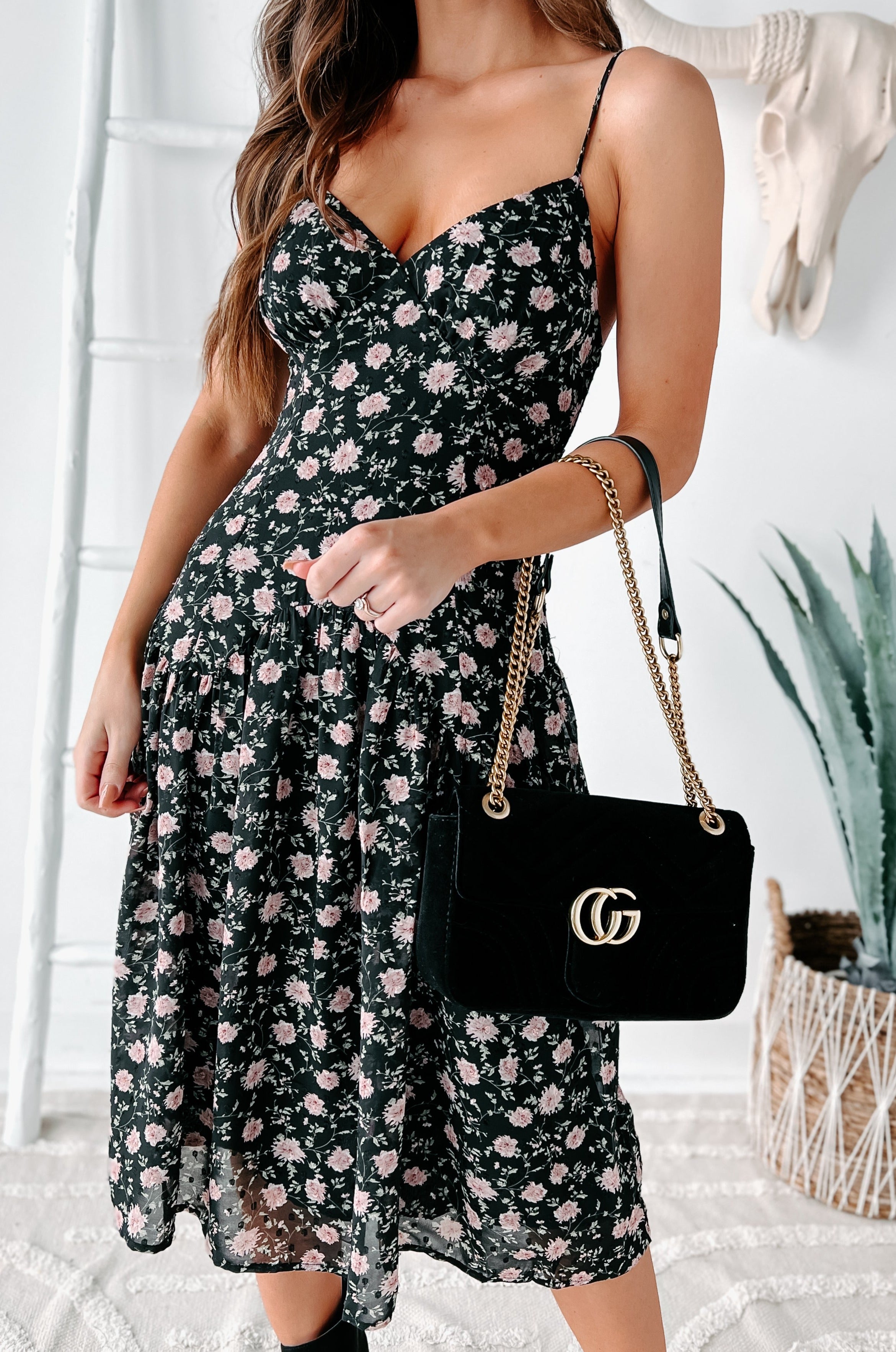 Addicted To You Floral Midi Dress (Black Floral) - NanaMacs