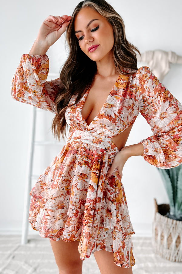 Blooming Sensation Ruffled Floral Romper (Rust) - NanaMacs