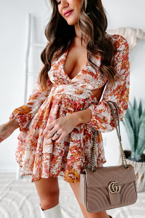 Blooming Sensation Ruffled Floral Romper (Rust) - NanaMacs