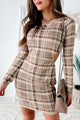 Dara Long Sleeve Cut-Out Mini Dress (Brown/White Plaid) - NanaMacs