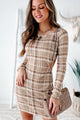 Dara Long Sleeve Cut-Out Mini Dress (Brown/White Plaid) - NanaMacs