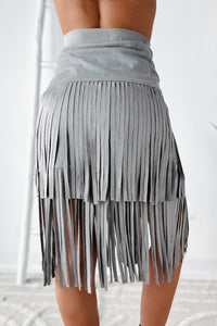 Living So Free Faux Suede Fringe Skirt (Grey) - NanaMacs