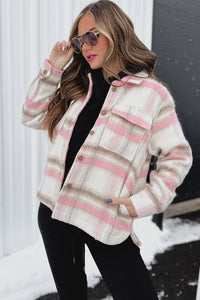 Kessie Brushed Fleece Plaid Shacket (Pink Mix) - NanaMacs