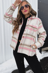 Kessie Brushed Fleece Plaid Shacket (Pink Mix) - NanaMacs