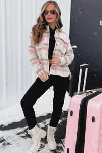 Kessie Brushed Fleece Plaid Shacket (Pink Mix) - NanaMacs