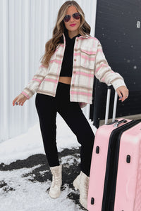 Kessie Brushed Fleece Plaid Shacket (Pink Mix) - NanaMacs