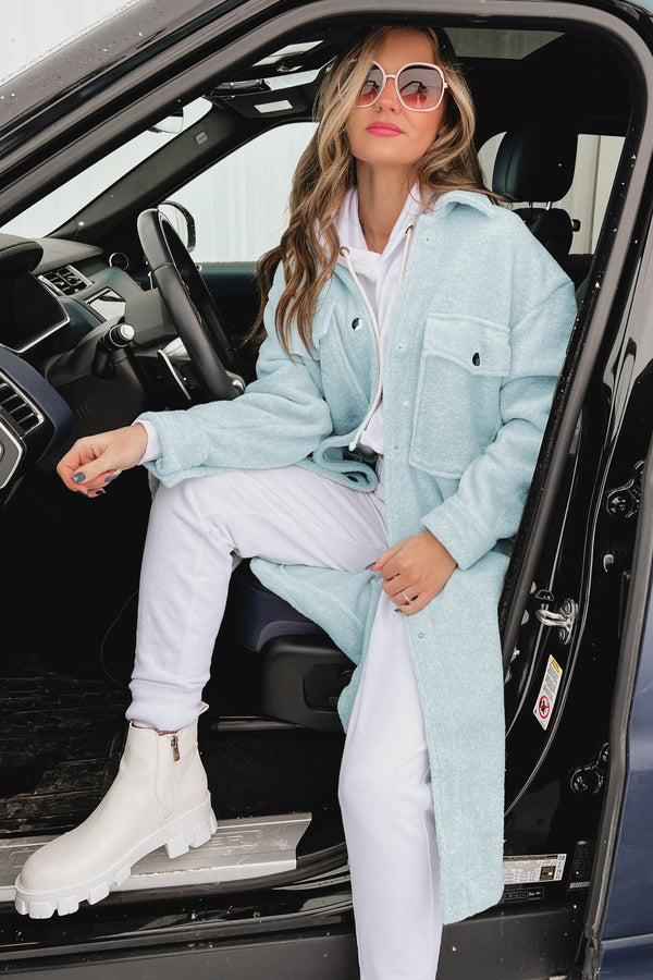 Arctic Chill Long Fleece Shacket (Light Blue) - NanaMacs