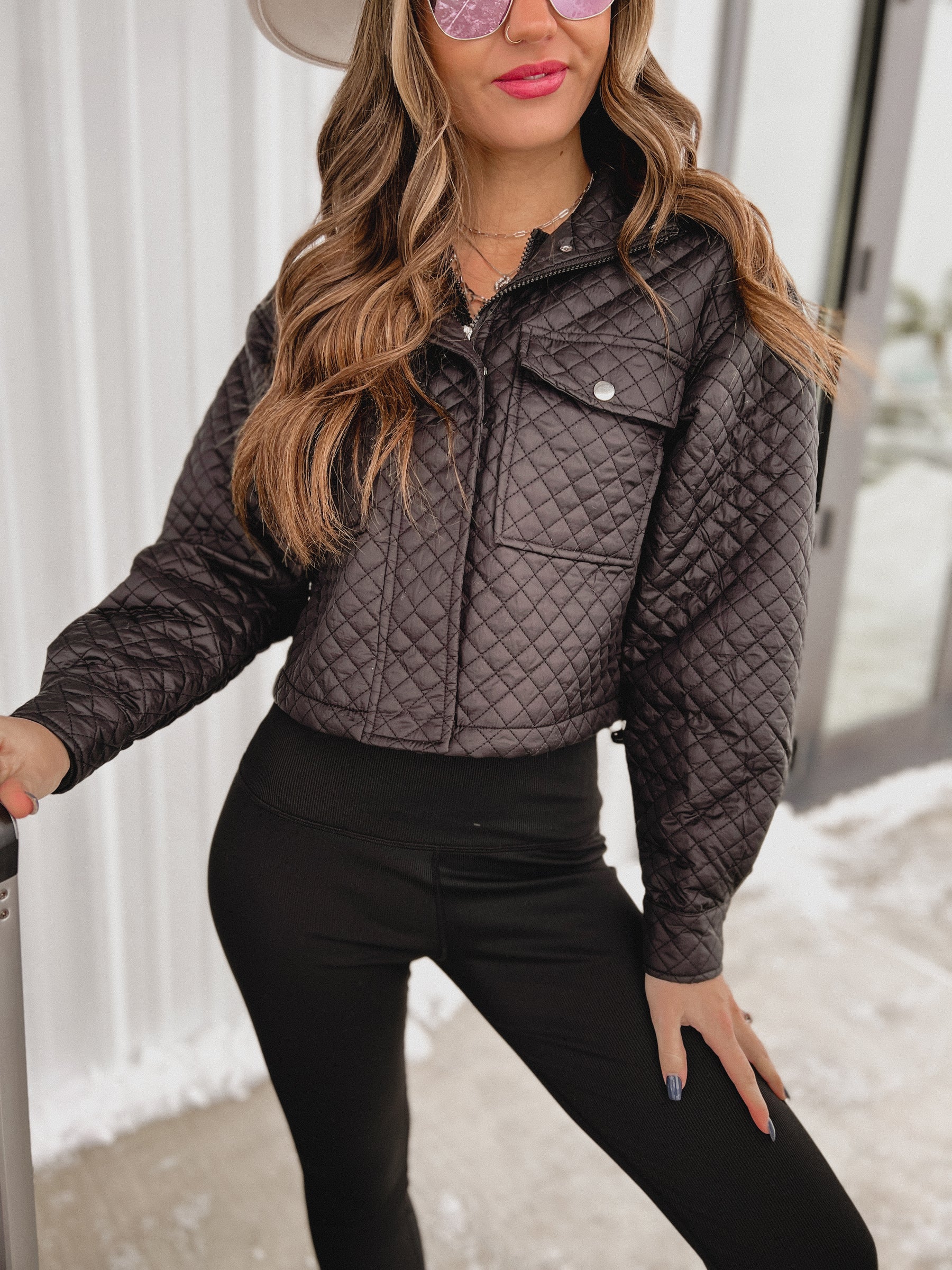 Evette Cropped Quilted Jacket (Black) - NanaMacs