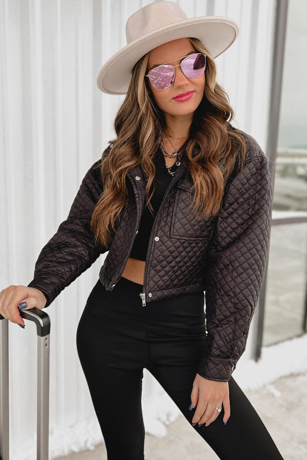 Evette Cropped Quilted Jacket (Black) - NanaMacs