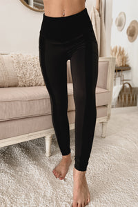 Work It Out High Rise Leggings With Pockets (Black) - NanaMacs