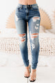 Open Window Sneak Peek Mid-Rise Distressed Skinny Jeans (Medium Dark) - NanaMacs