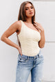 Bold Ambitions Ruched One Shoulder Bodysuit (Cream) - NanaMacs