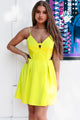 Neon Nights Cut-Out Mini Dress (Neon Yellow) - NanaMacs