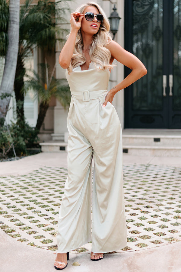 Something To Celebrate Satin Cowl Neck Jumpsuit (Champagne) - NanaMacs