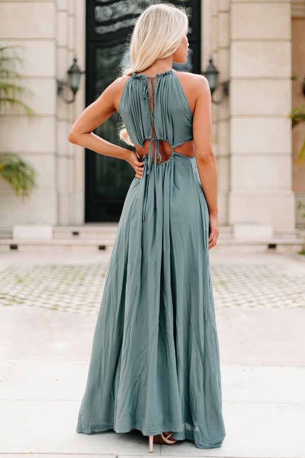 "Exhibit A" Cut-Out Maxi Dress (Dark Sage) - NanaMacs