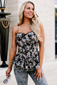 Great Glambition Floral Embroidered Peplum Tank Top (Black Multi) - NanaMacs