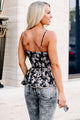 Great Glambition Floral Embroidered Peplum Tank Top (Black Multi) - NanaMacs