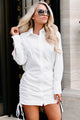 Suit Yourself Side Ruched Shirt Dress (Off White) - NanaMacs