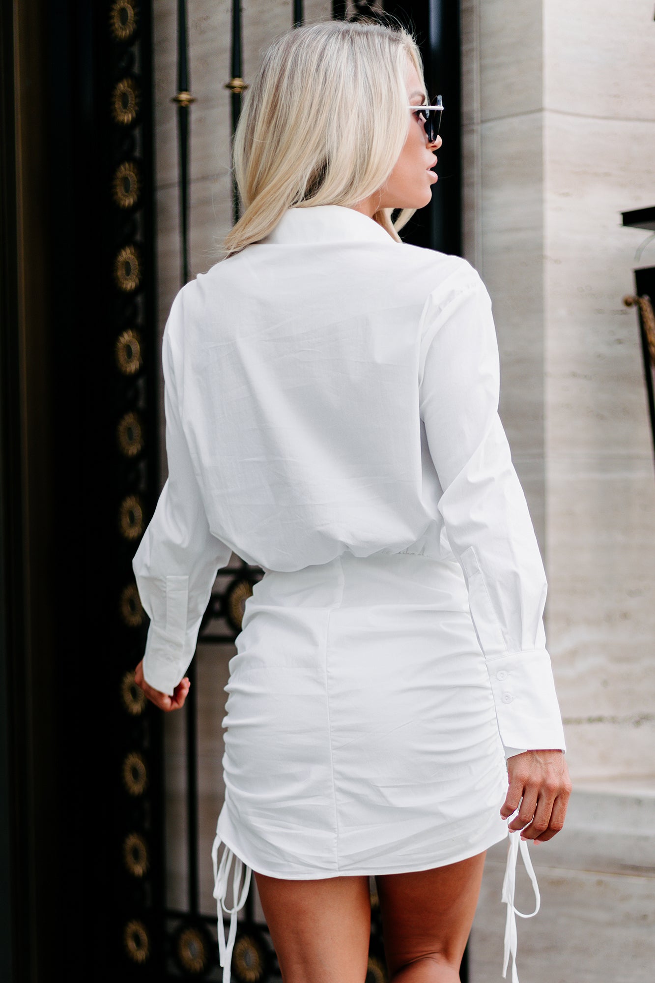 White shirt dress off the clearance shoulder