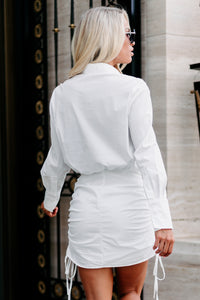 Suit Yourself Side Ruched Shirt Dress (Off White) - NanaMacs