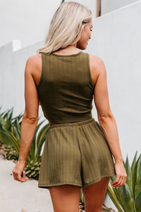 The Chill Lifestyle Ribbed Crop Top & Shorts Set (Olive) - NanaMacs