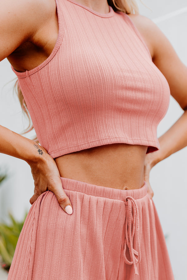 The Chill Lifestyle Ribbed Crop Top & Shorts Set (Mauve) - NanaMacs