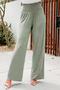 Catamaran Cruisin' Smocked Wide Leg Pants (Light Olive) - NanaMacs