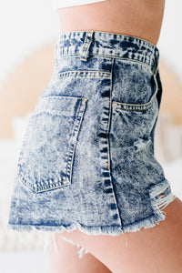 Tati High Rise Distressed Denim Shorts (Denim) - NanaMacs