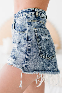 Tati High Rise Distressed Denim Shorts (Denim) - NanaMacs