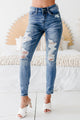 Shia Judy Blue Mid-Rise Bleach Splattered Skinny Jeans (Medium Blue) - NanaMacs