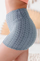 Never Quit Ruched Honeycomb Textured Spandex Shorts (Grey) - NanaMacs