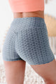Never Quit Ruched Honeycomb Textured Spandex Shorts (Grey) - NanaMacs