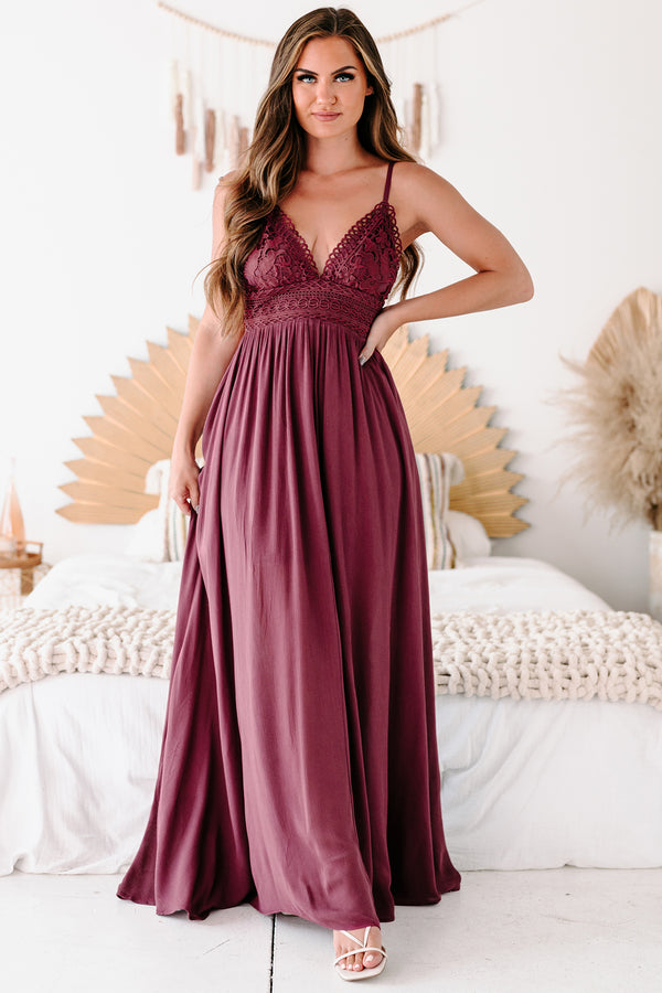 Farryn Tie-Back Crochet-Lace Maxi Dress (Wine) - NanaMacs