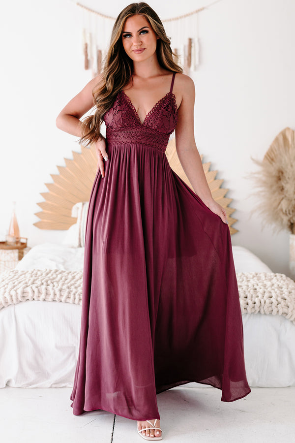 Farryn Tie-Back Crochet-Lace Maxi Dress (Wine) - NanaMacs