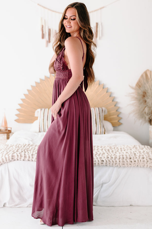 Farryn Tie-Back Crochet-Lace Maxi Dress (Wine) - NanaMacs