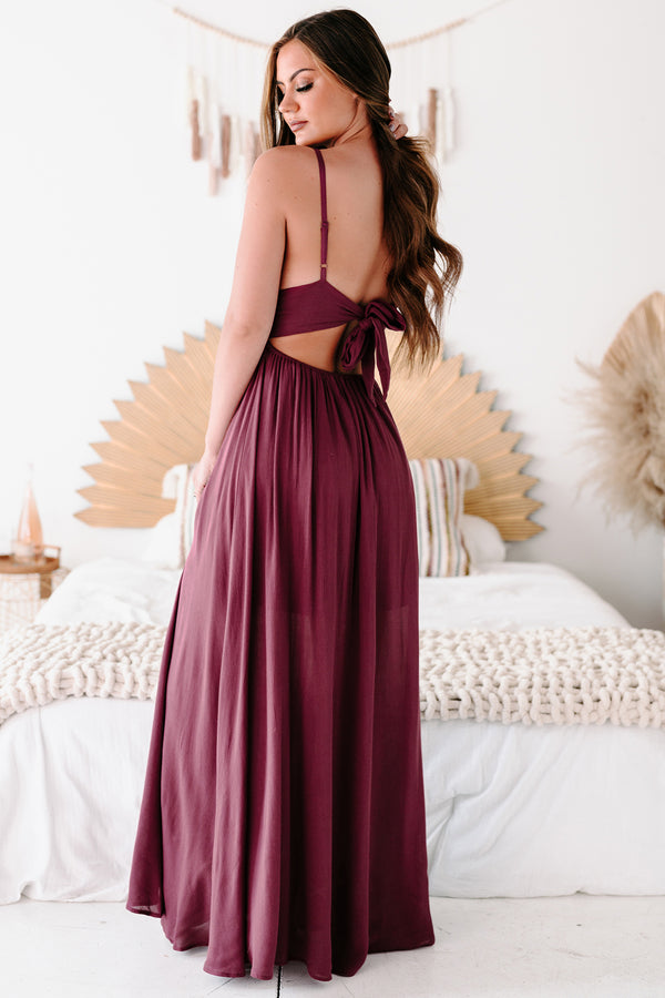 Farryn Tie-Back Crochet-Lace Maxi Dress (Wine) - NanaMacs