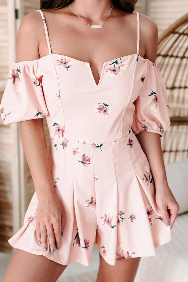 Captivating Beauty Floral Cold Shoulder Romper (Rose) - NanaMacs