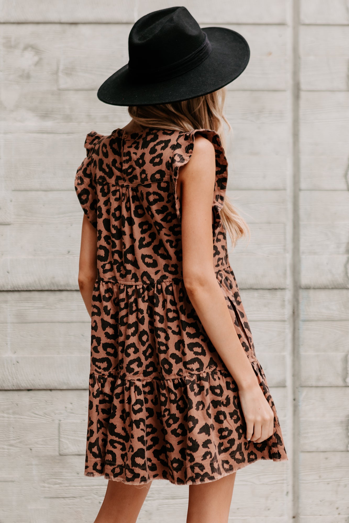 "Moves Like Jagger" Tiered Ruffled Leopard Print Dress (Mocha) - NanaMacs