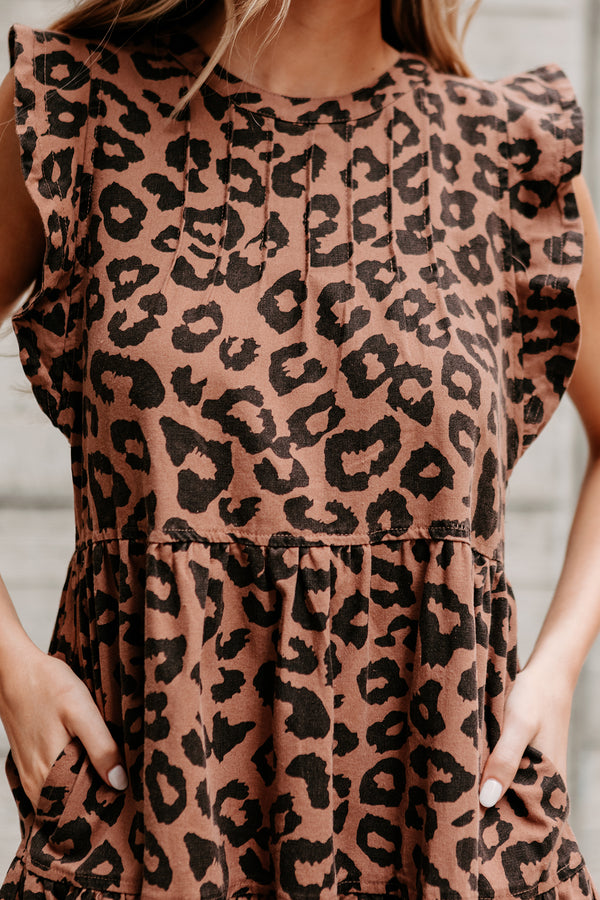 "Moves Like Jagger" Tiered Ruffled Leopard Print Dress (Mocha) - NanaMacs