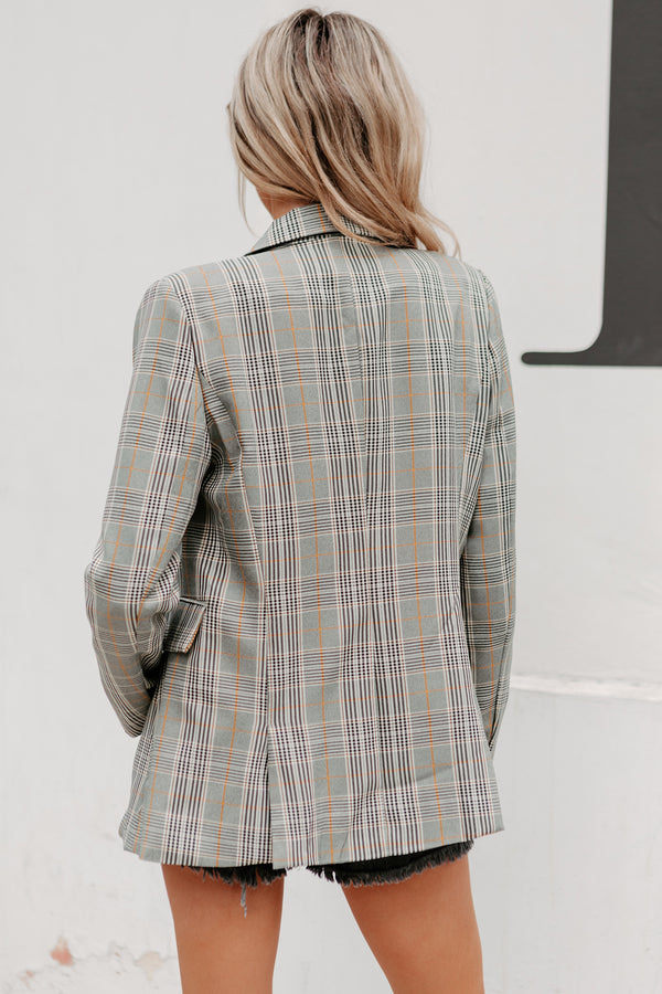 Busy Bee Plaid Blazer (Grey Plaid) - NanaMacs