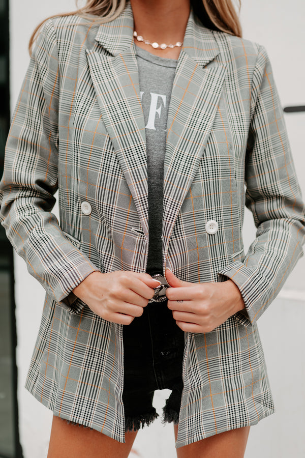 Busy Bee Plaid Blazer (Grey Plaid) - NanaMacs