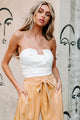 Dangerously Tempting Pleated Strapless Crop Top (White) - NanaMacs
