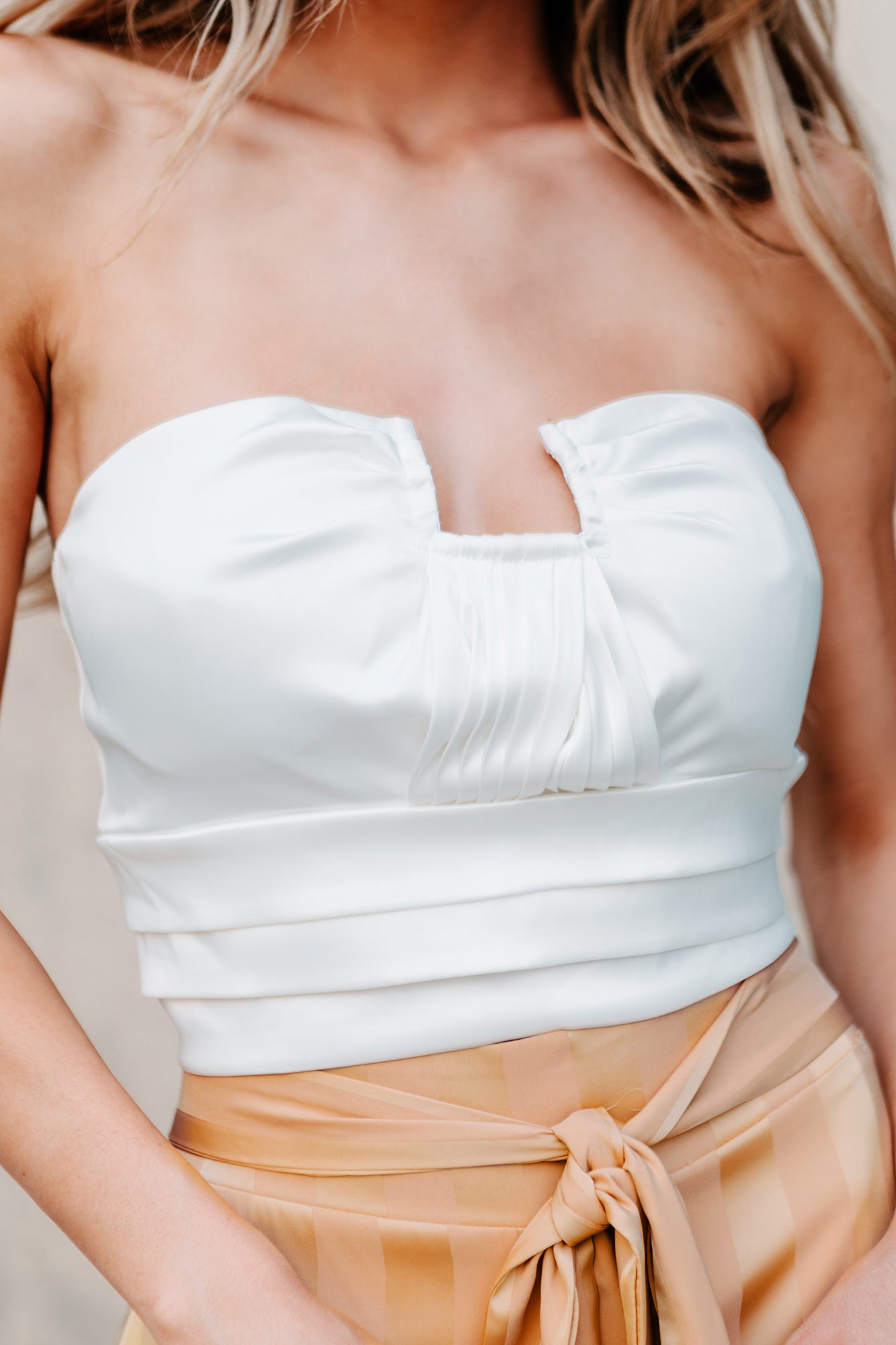 Dangerously Tempting Pleated Strapless Crop Top (White) - NanaMacs