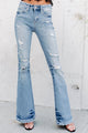 Searching For Answers Flying Monkey Mid-Rise Distressed Flare Jeans (Medium/Light) - NanaMacs