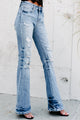 Searching For Answers Flying Monkey Mid-Rise Distressed Flare Jeans (Medium/Light) - NanaMacs